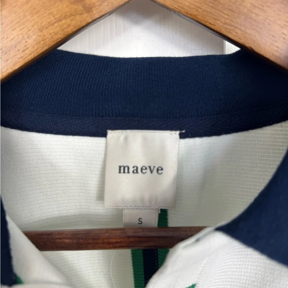 Maeve White, Green, Navy Striped Crop Polo Top‎ Women’s Size Small New With Tags - Picture 2 of 7
